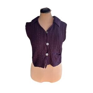 Plum Vest Top Sz. L - Purple, Twee, Textured, Collar, Sweater, Office Siren